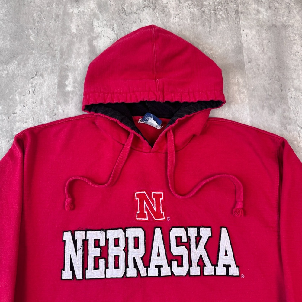 Vintage Nebraska Cornhuskers Hoodie Mens M Red Spellout College NCAA OVB 90s - Picture 2 of 8